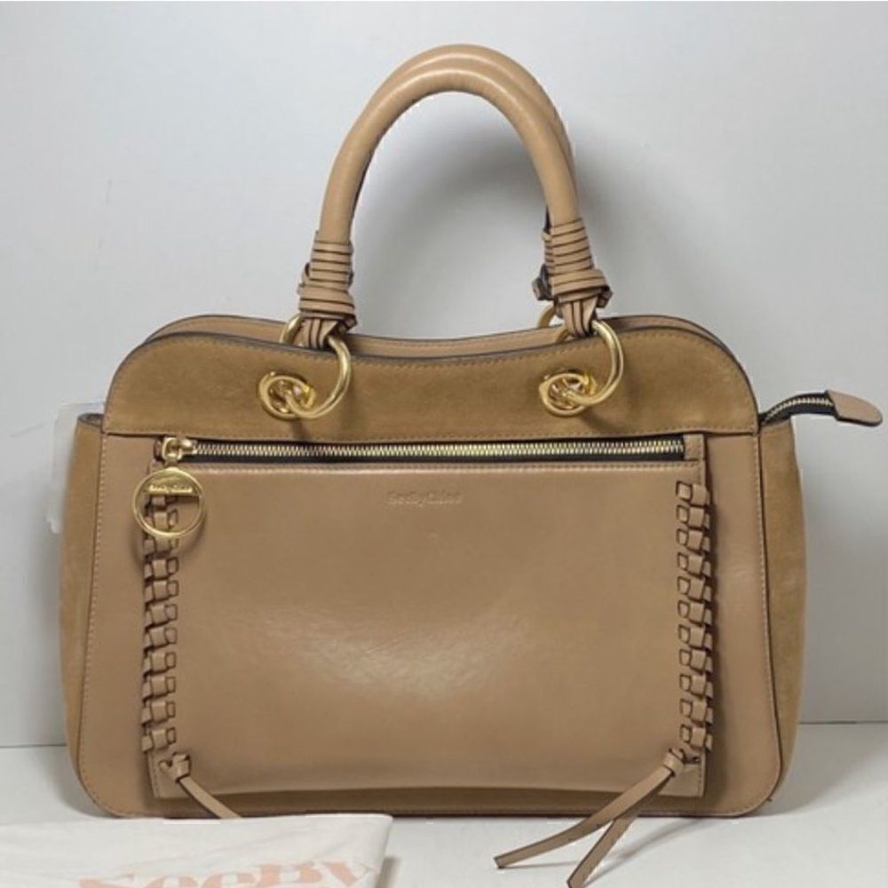 See by Chloé Tilda Whipstitch Grab Brown Leather Shoulder Bag Tan